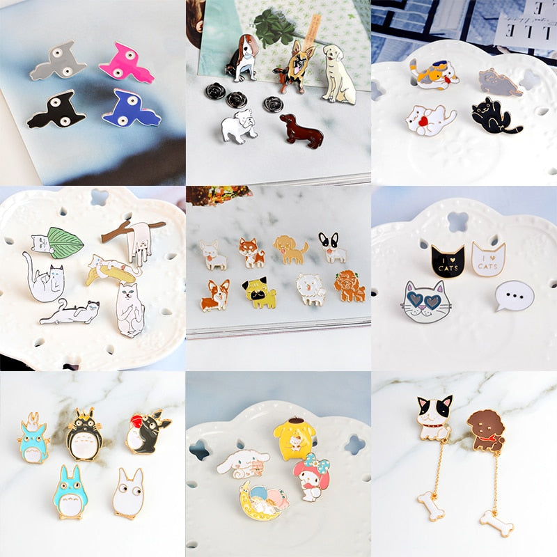 Miss Zoe 2~8pcs/set Cat Dog Hippo Kitten Puppy Totoro Brooch Button Pins Denim Jacket Pin Badge Animal Jewelry Gift for Kids