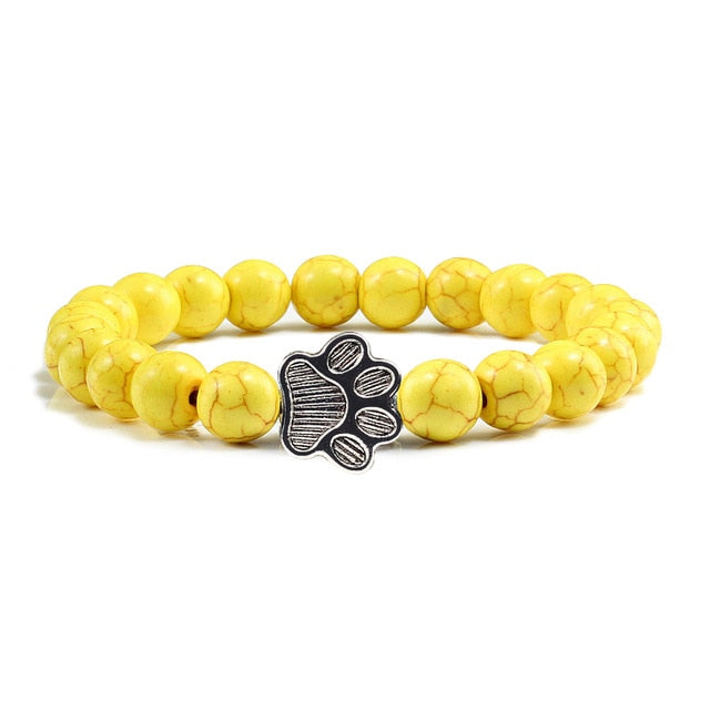 Natural Matte Black Lava Volcanic Stone Paw Print Charm Bracelet Homme Femme Pet Memorial Cat Dog Lovers Jewelry Bracelets Gifts