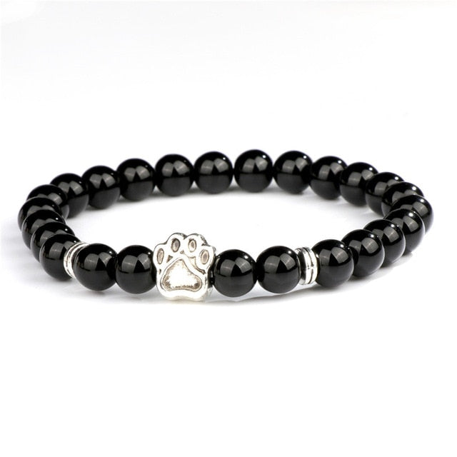 Hot Selling Natural Stone Mala Bead Yoga Bracelet Pitbull Dog Hand Paw 8mm Elastic Rope Bead Bracelet Fashion Men Women Jewelry