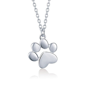 BAMOER Sterling Silver Cute Animal Dog Cat Footprints Paw Necklaces Pendants Women Silver Jewelry