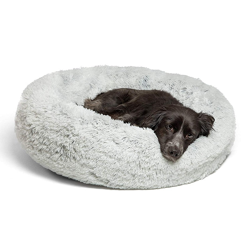 Warm Fleece Dog Bed 5 Sizes Round Lounger Cushion Small Medium Large Dogs Cat Winter Kennel