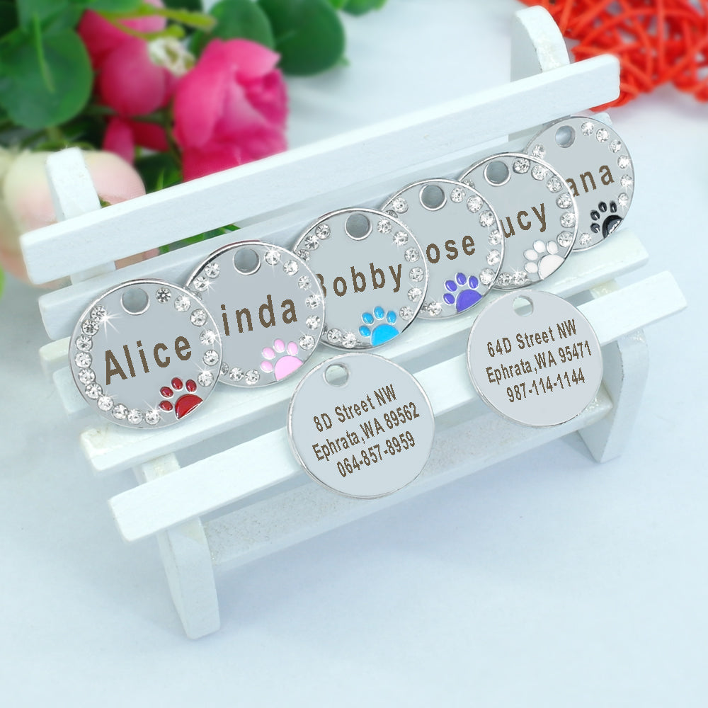 Dog Tag Custom Puppy Cat ID Collar Accessories Engraved Stainless Steel Name Paw For Dogs Cats Pink