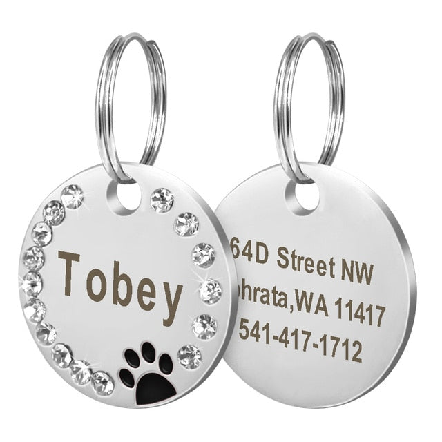 Dog Tag Custom Puppy Cat ID Collar Accessories Engraved Stainless Steel Name Paw For Dogs Cats Pink