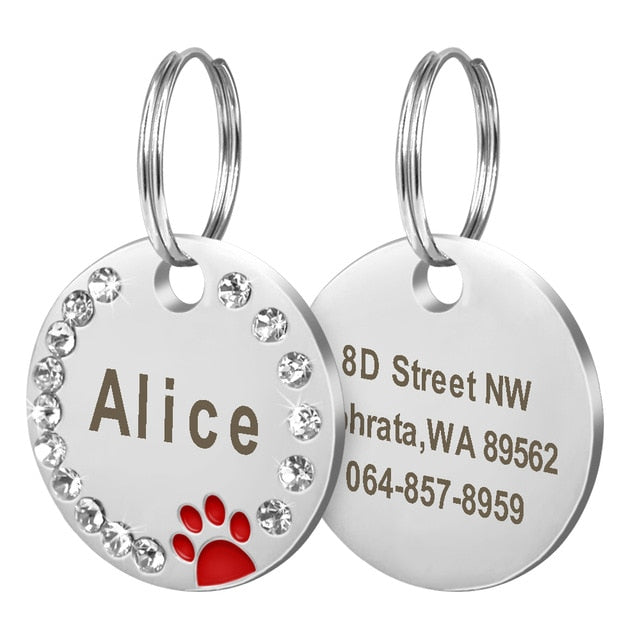 Dog Tag Custom Puppy Cat ID Collar Accessories Engraved Stainless Steel Name Paw For Dogs Cats Pink