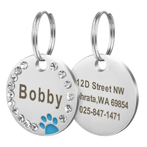 Dog Tag Custom Puppy Cat ID Collar Accessories Engraved Stainless Steel Name Paw For Dogs Cats Pink