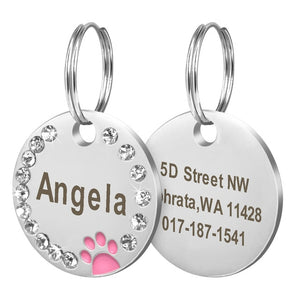 Dog Tag Custom Puppy Cat ID Collar Accessories Engraved Stainless Steel Name Paw For Dogs Cats Pink